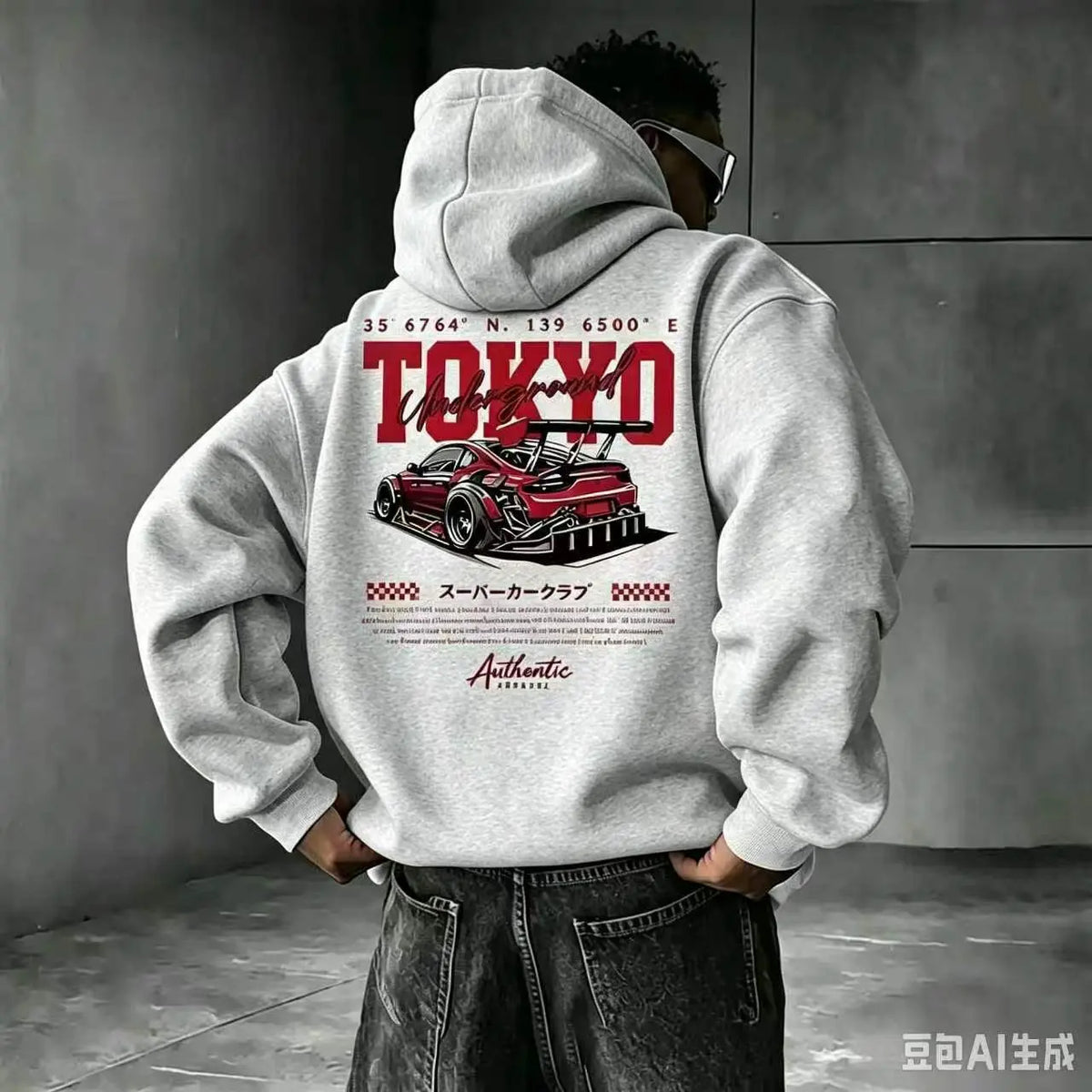 Tokyo Underground Racing Print HoodedSweatshirt, American Street Racing Graphic, LoosePullover Hoodie for Men & Women, Retro Casual Top
