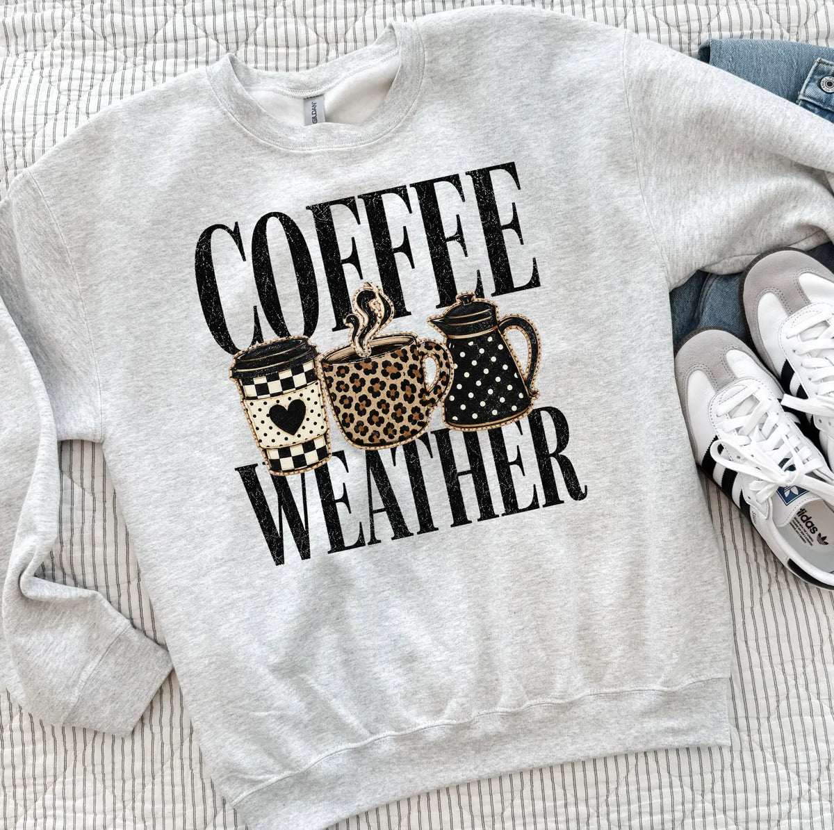 Coffee Weather Leopard Icons Shirt or Sweatshirt, DTG Printed