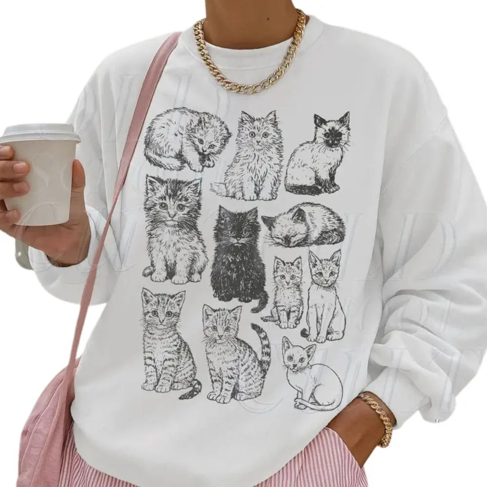 The Vintage Cat Sweatshirt, Retro Kitten Graphic Pullover, Cozy Cat Lover Gift, 90s Style Shirt, Cute Cat Mom Sweater, Boho Unisex Crewneck Sweatshirt, Menswear Top, Womenswear Top Underwear Streetwear