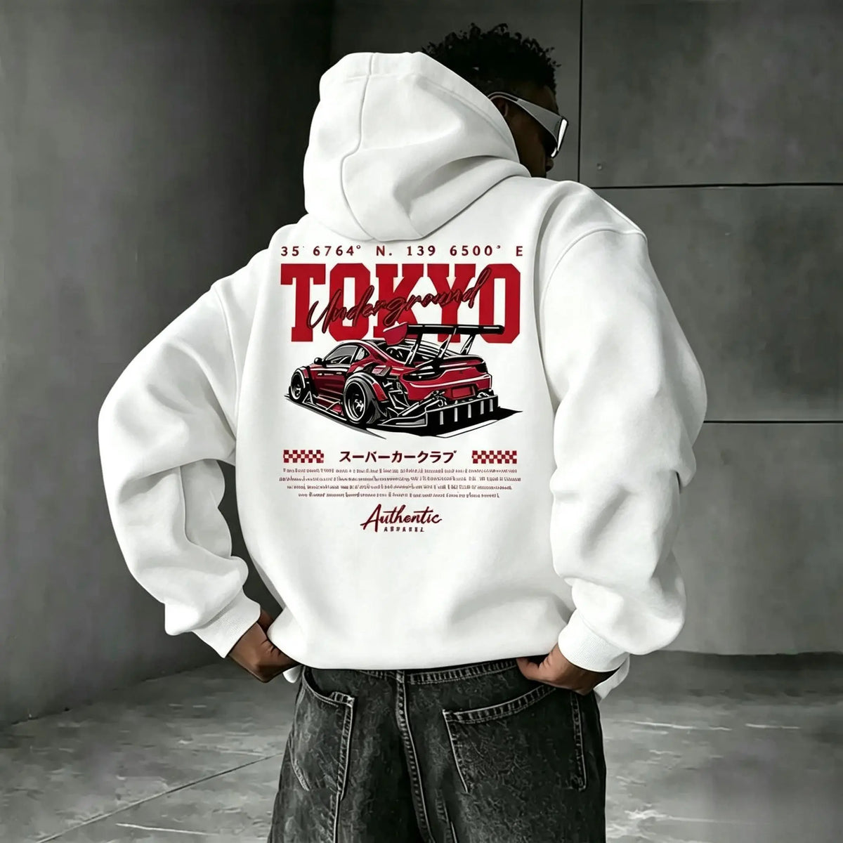 Tokyo Underground Racing Print HoodedSweatshirt, American Street Racing Graphic, LoosePullover Hoodie for Men & Women, Retro Casual Top