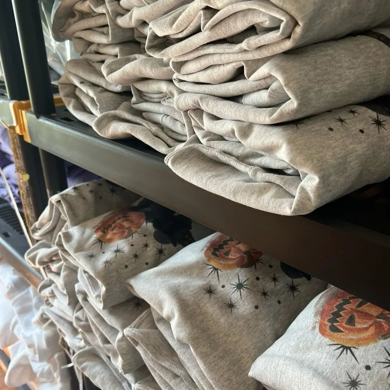 Spooky Cat Crewneck - VINTAGE WASH Halloween Spooky Season Ash Gray Sweatshirt - Black Cat and Pumpkin Crewneck