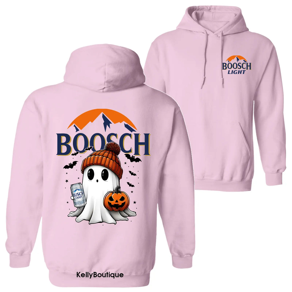 Halloween Boosch Cute Boo Boo Ghost Pumpkin Hoodie, Trendy Halloween Costume Spooky Season 2 Sided Graphic Design Unisex Cotton Pullover Hoodie for Women for Men Womenswear Menswear